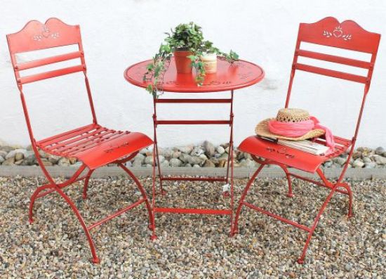 Sitzgruppe "Passion" Tisch mit 2 Stühle Set aus Metall Rot Gartenstuhl Gartentisch