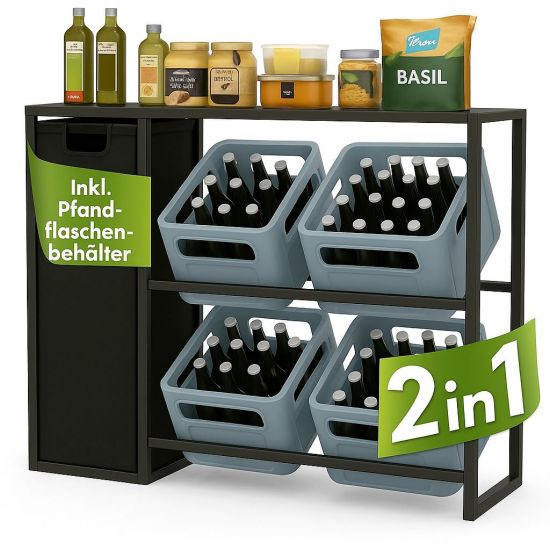 DanDiBo Getränkekistenregal 4 Kisten mit Ablage Pfandflaschen Sammelbehälter 2 in 1 Metall Schwarz 96647 Getränkeregal Behälter Kistenregal Getränkekistenhalter Getränke Regal
