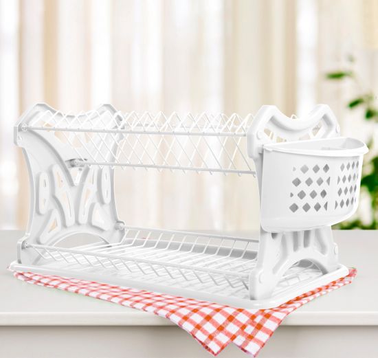 DanDiBo draining rack crockery 2 tiers White draining rack PK52 draining basket draining rack draining tray dish drainer with trivet and cutlery basket