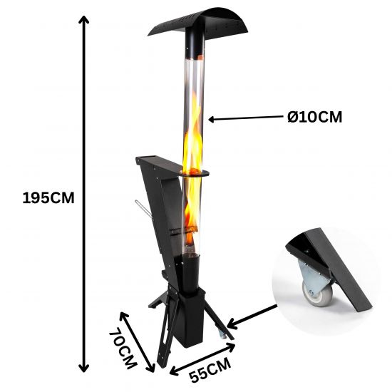Preview: Babas Diamond Z Pellets Feuerrohr Pelletfackel Feuersäule 200 cm 12 kW Schwarz Metal Outdoor Terassenheizer Heizpilz