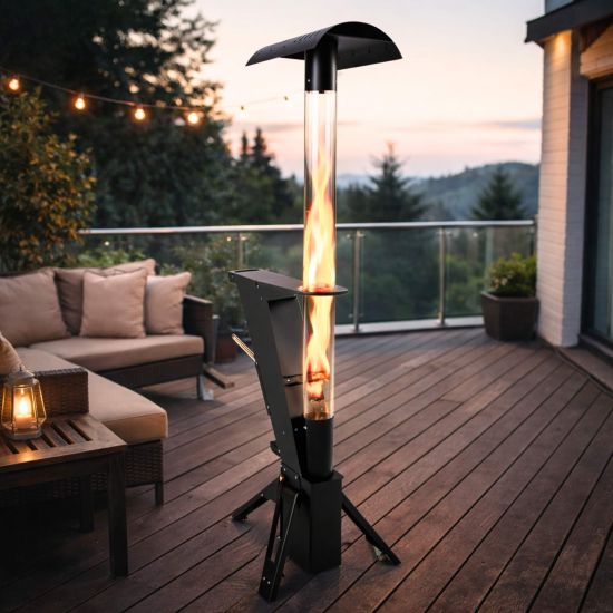 Preview: Babas Diamond Z Pellets Feuerrohr Pelletfackel Feuersäule 200 cm 12 kW Schwarz Metal Outdoor Terassenheizer Heizpilz