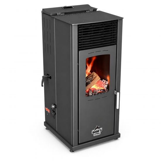 Babas Eco Hybridofen Pellets und Holz Kombiofen Kaminofen 8 kW Pelletofen ohne Strom Schwarz Holzofen Holz Ofen Kamin