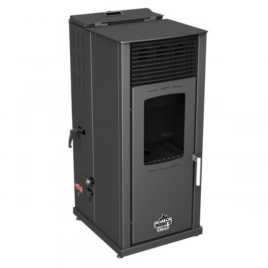 Preview: Babas Eco Hybridofen Pellets und Holz Kombiofen Kaminofen 8 kW Pelletofen ohne Strom Schwarz Holzofen Holz Ofen Kamin