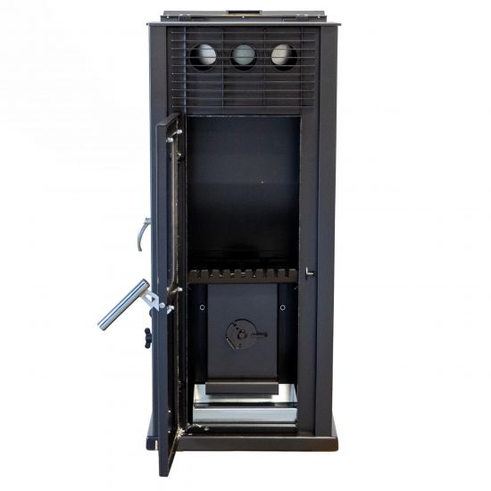 Babas Eco Hybridofen Pellets und Holz Kombiofen Kaminofen 8 kW Pelletofen ohne Strom Schwarz Holzofen Holz Ofen Kamin