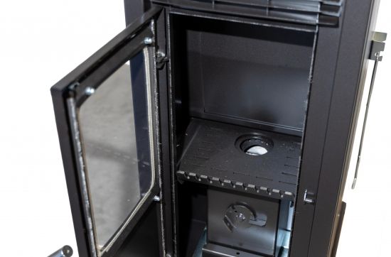 Babas Eco Hybridofen Pellets und Holz Kombiofen Kaminofen 8 kW Pelletofen ohne Strom Schwarz Holzofen Holz Ofen Kamin