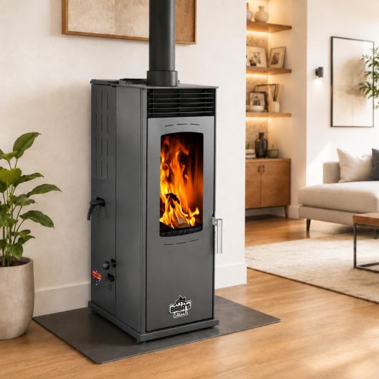 Babas Eco Mini Hybridofen Pellets und Holz Kombiofen Kaminofen 8 kW Pelletofen ohne Strom Schwarz Holzofen Holz Ofen Kamin