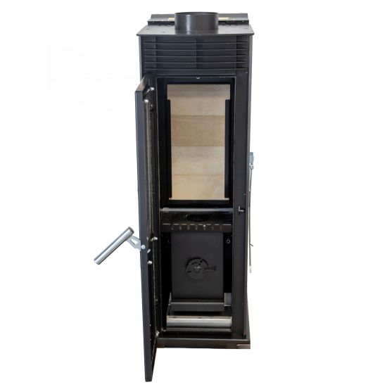 Baba’s Eco Mini Plus Panoramic Hybrid Stove Pellet and Wood Combination Stove Fireplace Stove 8 kW Pellet Stove Without Electricity Black Wood-Burning Stove Wood Stove Fireplace