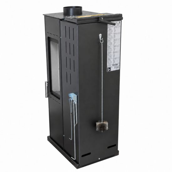 Baba’s Eco Mini Plus Panoramic Hybrid Stove Pellet and Wood Combination Stove Fireplace Stove 8 kW Pellet Stove Without Electricity Black Wood-Burning Stove Wood Stove Fireplace