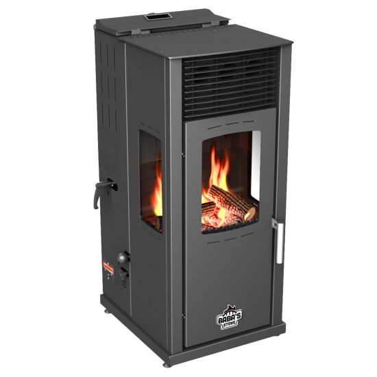 Babas Eco Plus Panorama Hybridofen Pellets und Holz Kombiofen Kaminofen 8 kW Pelletofen ohne Strom Schwarz Holzofen Holz Ofen Kamin