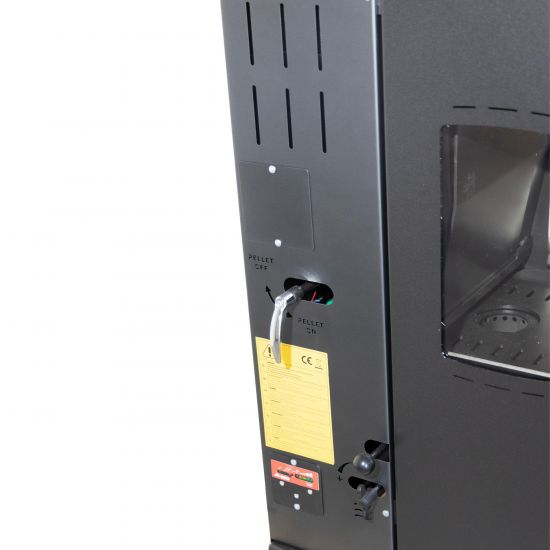 Babas Eco Plus Panorama Hybridofen Pellets und Holz Kombiofen Kaminofen 8 kW Pelletofen ohne Strom Schwarz Holzofen Holz Ofen Kamin