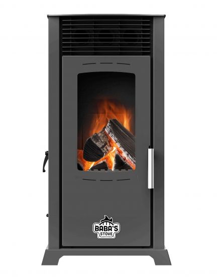 Babas Eco Plus Panorama Hybridofen Pellets und Holz Kombiofen Kaminofen 8 kW Pelletofen ohne Strom Schwarz Holzofen Holz Ofen Kamin