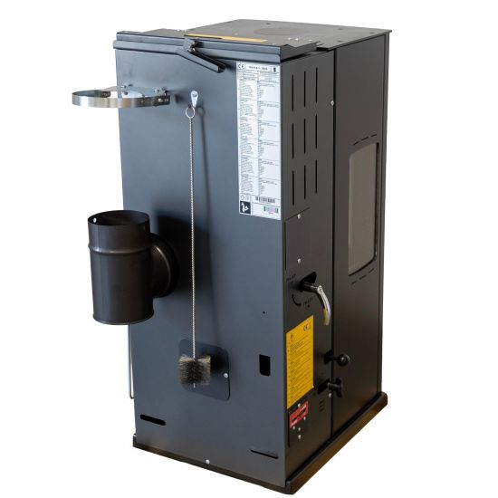 Babas Eco Plus Panorama Hybridofen Pellets und Holz Kombiofen Kaminofen 8 kW Pelletofen ohne Strom Schwarz Holzofen Holz Ofen Kamin