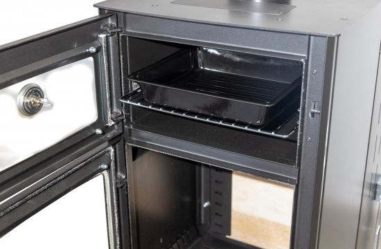 Babas Gold Hybridofen Pellets und Holz Kombiofen Kaminofen mit Backfach 12 kW Schwarz Holzofen Holz Ofen Kamin