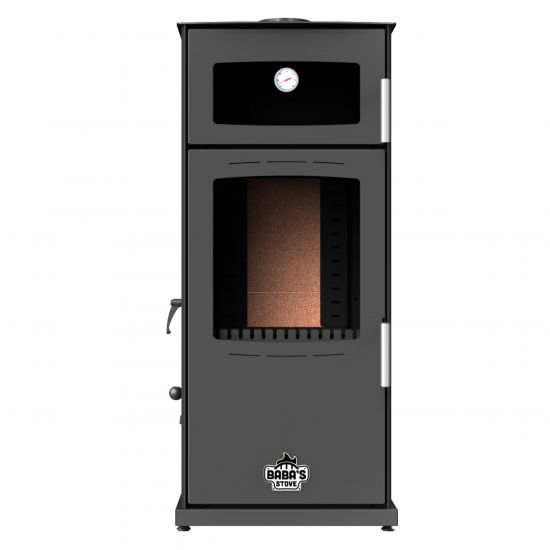 Babas Gold Hybridofen Pellets und Holz Kombiofen Kaminofen mit Backfach 12 kW Schwarz Holzofen Holz Ofen Kamin