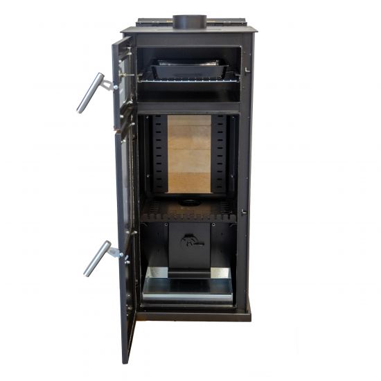 Babas Gold Hybridofen Pellets und Holz Kombiofen Kaminofen mit Backfach 12 kW Schwarz Holzofen Holz Ofen Kamin