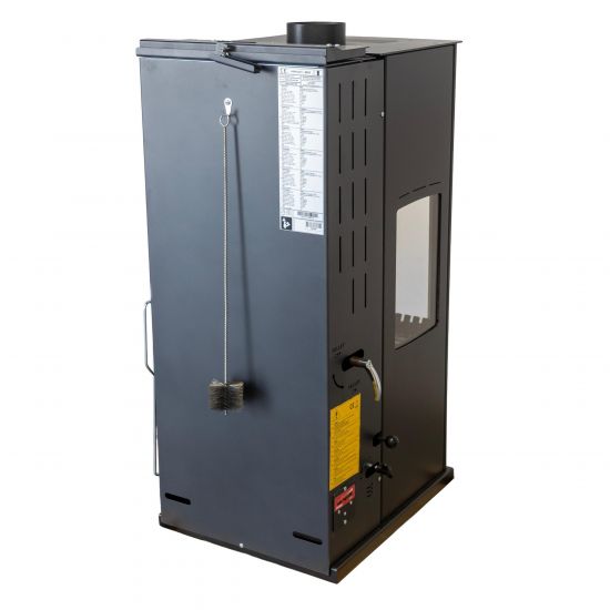 Babas Gold Plus Hybridofen Pellets und Holz Kombiofen Kaminofen mit Backfach Panorama 12 kW Schwarz Holzofen Holz Ofen Kamin