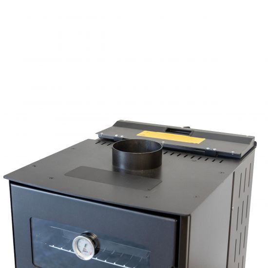 Babas Gold Plus Hybridofen Pellets und Holz Kombiofen Kaminofen mit Backfach Panorama 12 kW Schwarz Holzofen Holz Ofen Kamin