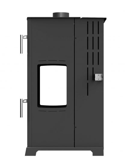 Babas Gold Plus Hybridofen Pellets und Holz Kombiofen Kaminofen mit Backfach Panorama 12 kW Schwarz Holzofen Holz Ofen Kamin
