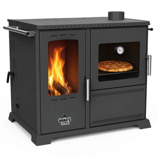 Babas Saphire Hybridofen Pellets und Holz Kombiofen Kaminofen mit Backfach und Herdplatte 10 kW Pelletofen ohne Strom Holzofen Holz Ofen Kamin
