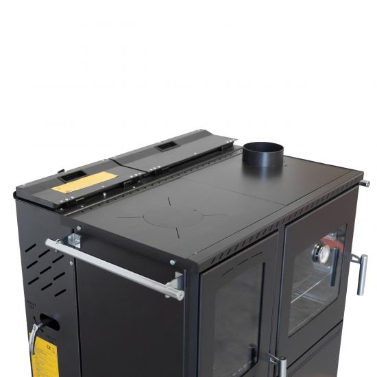 Babas Saphire Hybridofen Pellets und Holz Kombiofen Kaminofen mit Backfach und Herdplatte 10 kW Pelletofen ohne Strom Holzofen Holz Ofen Kamin