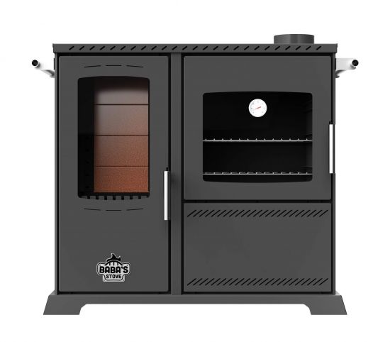 Babas Saphire Hybridofen Pellets und Holz Kombiofen Kaminofen mit Backfach und Herdplatte 10 kW Pelletofen ohne Strom Holzofen Holz Ofen Kamin