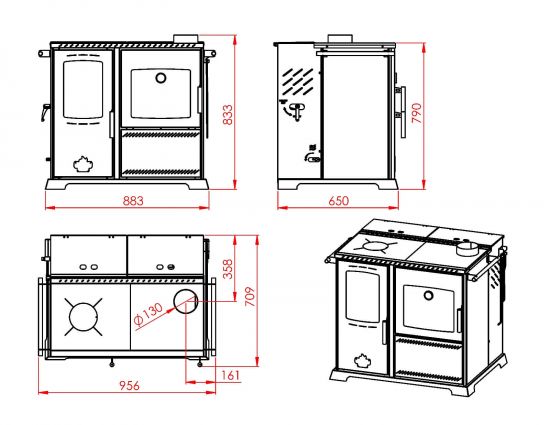 Babas Saphire Hybridofen Pellets und Holz Kombiofen Kaminofen mit Backfach und Herdplatte 10 kW Pelletofen ohne Strom Holzofen Holz Ofen Kamin