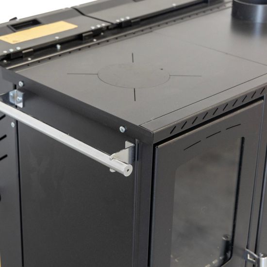 Preview: Babas Saphire Hybridofen Pellets und Holz Kombiofen Kaminofen mit Backfach und Herdplatte 10 kW Pelletofen ohne Strom Holzofen Holz Ofen Kamin