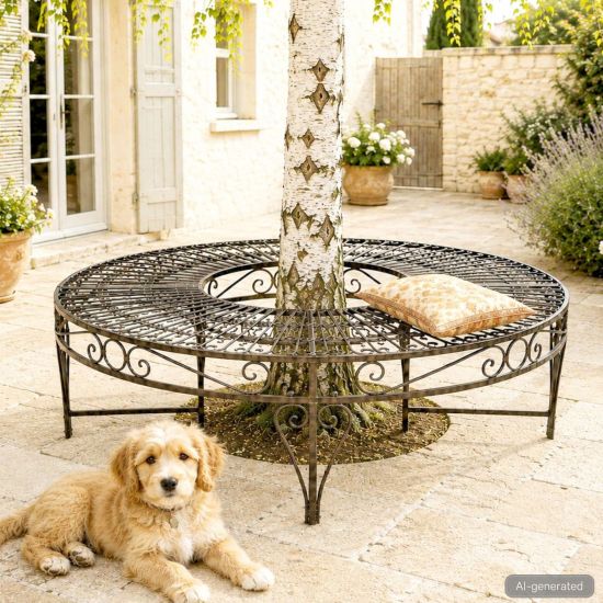 DanDiBo Round Metal Tree Bench Brown Weatherproof Ø 135 cm Tree Bench 96188 Garden Bench Park Bench Seat