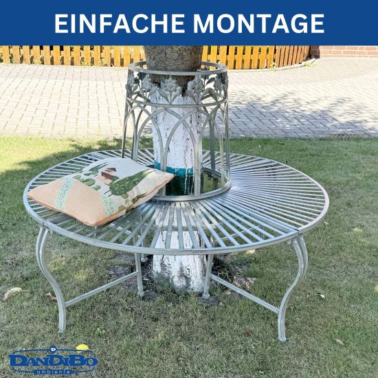 DanDiBo Baumbank Rund Metall Wetterfest Grau 96590 Rundbank ø 120 cm Gartenbank Sitzbank Bank Garten Antik
