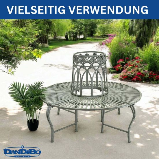DanDiBo Baumbank Rund Metall Wetterfest Grau 96590 Rundbank ø 120 cm Gartenbank Sitzbank Bank Garten Antik
