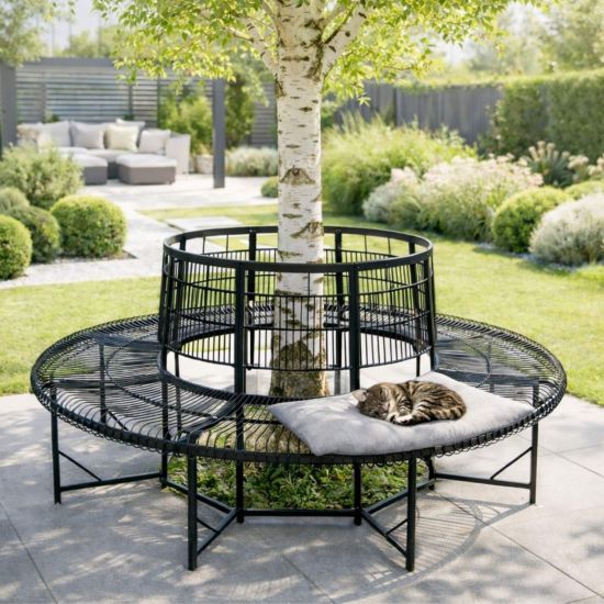 DanDiBo Baumbank Rund Wetterfest Metall D-200cm 96723 Gartenbank Rundbank Sitzbank Bank Schmiedeeisen Parkbank