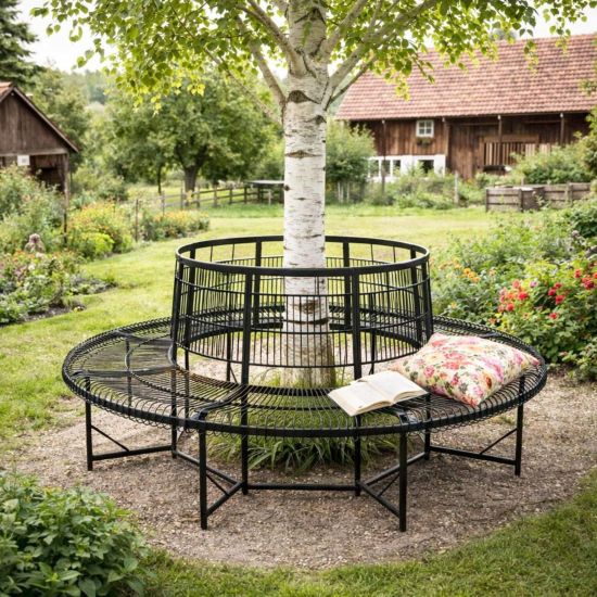 DanDiBo Baumbank Rund Wetterfest Metall D-200cm 96723 Gartenbank Rundbank Sitzbank Bank Schmiedeeisen Parkbank
