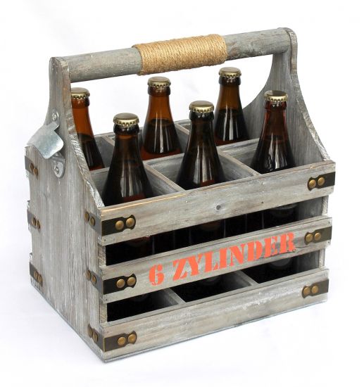 Bierträger mit Flaschenöffner Flaschenträger 6 Zylinder 93540 Bierkiste aus Holz 32cm