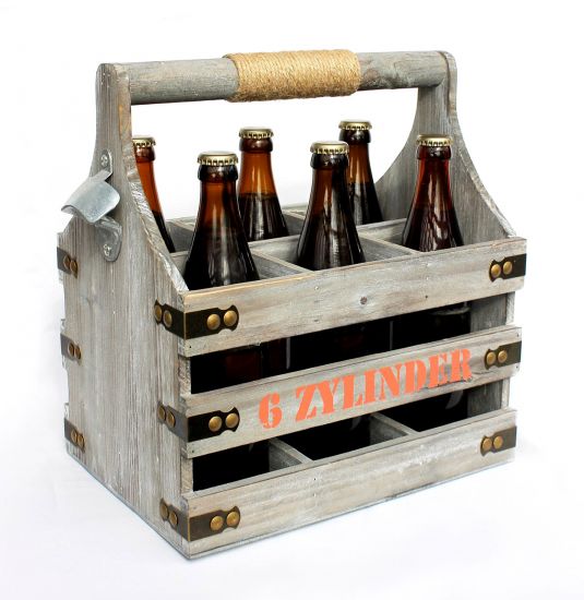 Beer carrier with bottle opener Bottle carrier 6 cylinders 93540 Wooden beer crate