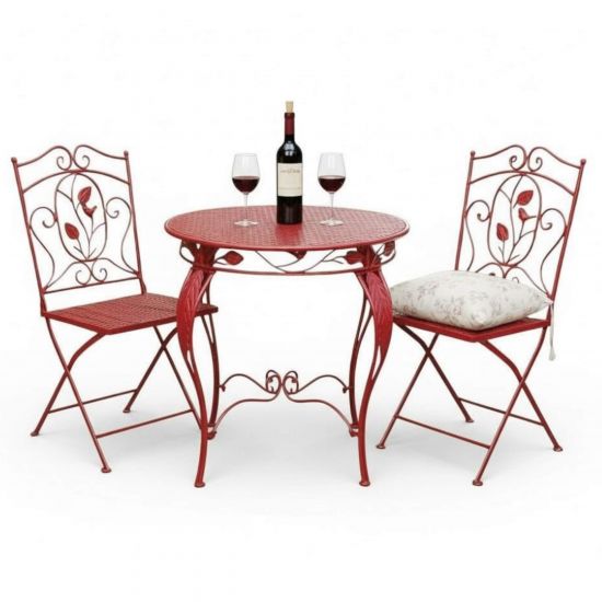 DanDiBo Bistro Table with 2 Chairs Garden Furniture Metal Iron Antique Red Weatherproof Rosso 96720 Bistro Set 2 Chairs 1 Table Outdoor Garden Furniture Set 3-Piece Vintage