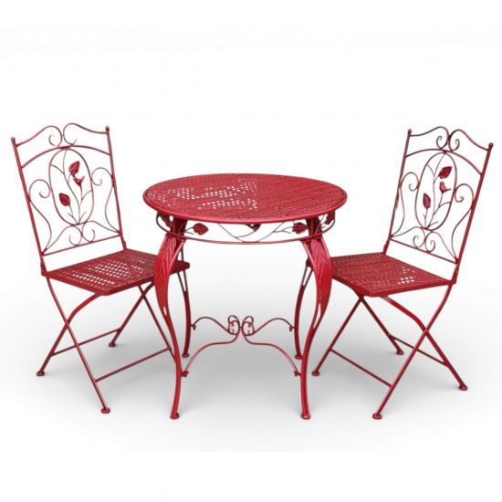 DanDiBo Bistro Table with 2 Chairs Garden Furniture Metal Iron Antique Red Weatherproof Rosso 96720 Bistro Set 2 Chairs 1 Table Outdoor Garden Furniture Set 3-Piece Vintage