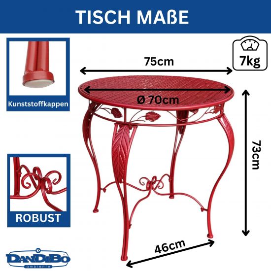 Preview: DanDiBo Bistro Table with 2 Chairs Garden Furniture Metal Iron Antique Red Weatherproof Rosso 96720 Bistro Set 2 Chairs 1 Table Outdoor Garden Furniture Set 3-Piece Vintage