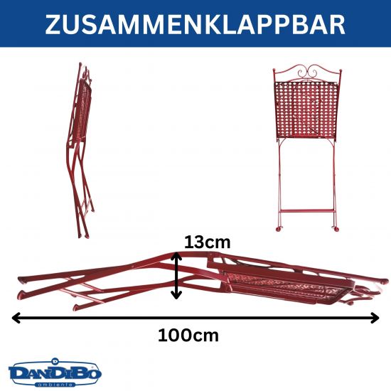 DanDiBo Bistro Table with 2 Chairs Garden Furniture Metal Iron Antique Red Weatherproof Rosso 96720 Bistro Set 2 Chairs 1 Table Outdoor Garden Furniture Set 3-Piece Vintage