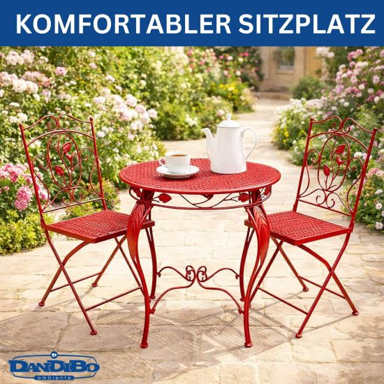 DanDiBo Bistro Table with 2 Chairs Garden Furniture Metal Iron Antique Red Weatherproof Rosso 96720 Bistro Set 2 Chairs 1 Table Outdoor Garden Furniture Set 3-Piece Vintage