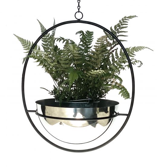 DanDiBo Blumenampel Innen Metall Wand Hängepflanzen 78 cm 96087 L mit Topf Silber Pflanzenhänger Blumenhänger Topfhänger Blumen Blumentopfhänger Hängetopf