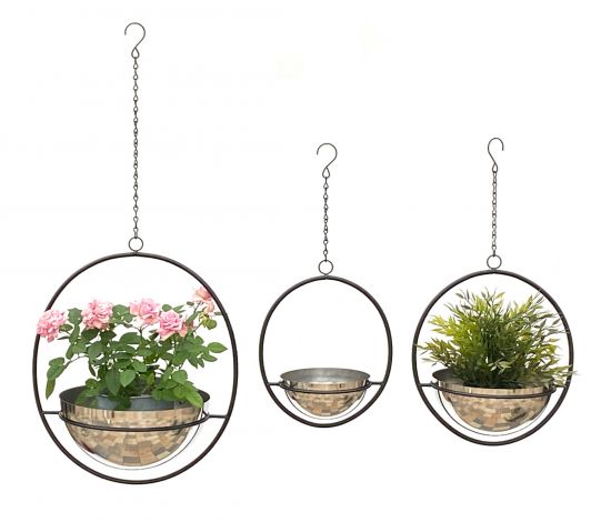 DanDiBo Blumenampel Innen Metall Wand Hängepflanzen 96087 3er Set mit Topf Silber Pflanzenhänger Blumenhänger Topfhänger Blumen Blumentopfhänger Hängetopf