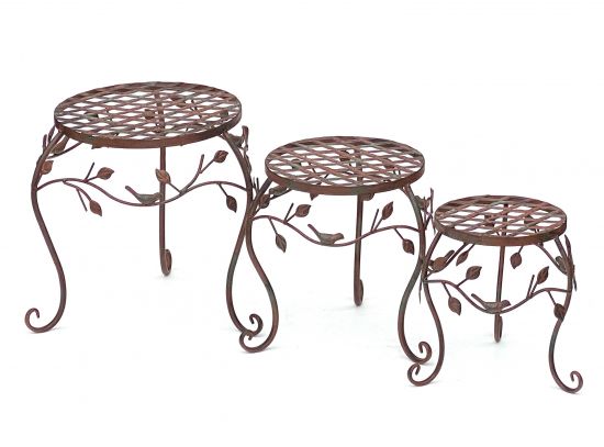 DanDiBo Blumenhocker 3er Set Metall Braun 25 - 35 cm Blumenständer 93992 Blumensäule Antik Pflanzenständer Pflanzenhocker