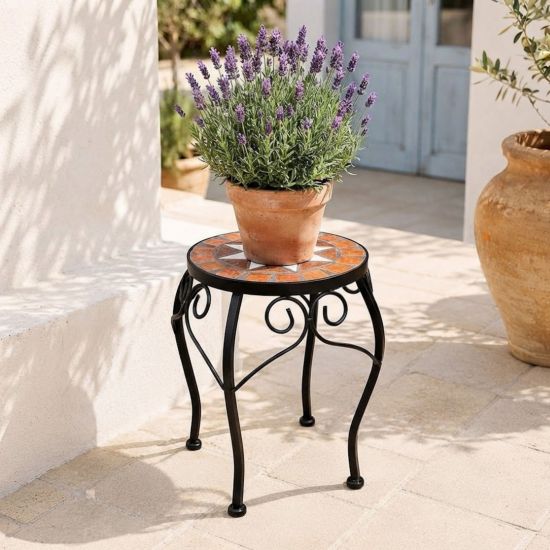 DanDiBo Mosaic Round Flower Stand 12014 M Plant Stand for Outdoor Use Flower Stool Outdoor Side Table Plant Stool