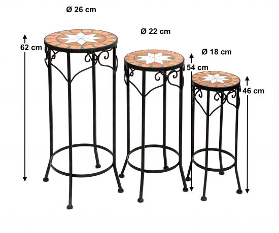 Blumenhocker Merano Mosaik 3er Set 12011 Blumenständer 46 ,54, 62cm Hocker Rund