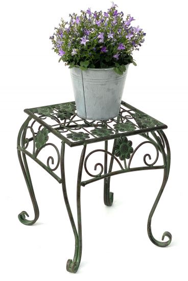 Blumenhocker Metall Grün Eckig 32 cm Blumenständer 96007 M Blumensäule Modern Pflanzenständer Pflanzenhocker Vintage