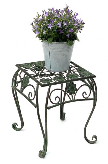 Blumenhocker Metall Grün Eckig 32 cm Blumenständer 96007 M Blumensäule Modern Pflanzenständer Pflanzenhocker Vintage