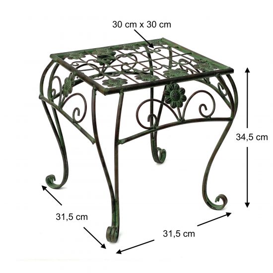 Flower Stool Metal Green Square 34 cm Flower Stand 96007 L Flower Column Modern Plant Stand Plant Stool Vintage
