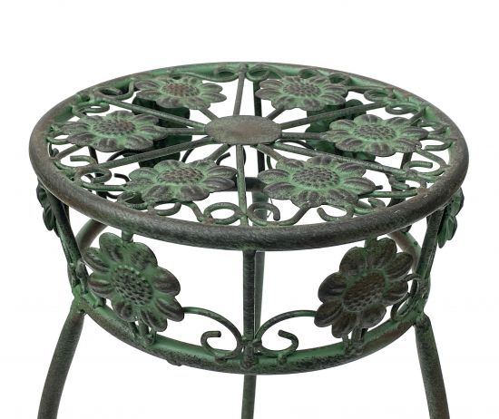 Preview: Blumenhocker Metall Grün Rund 50 cm Blumenständer 96008 S Blumensäule Antik Pflanzenständer Pflanzenhocker Vintage