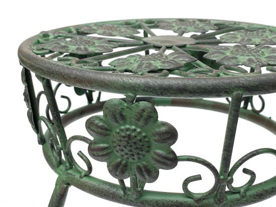 Preview: Blumenhocker Metall Grün Rund 50 cm Blumenständer 96008 S Blumensäule Antik Pflanzenständer Pflanzenhocker Vintage