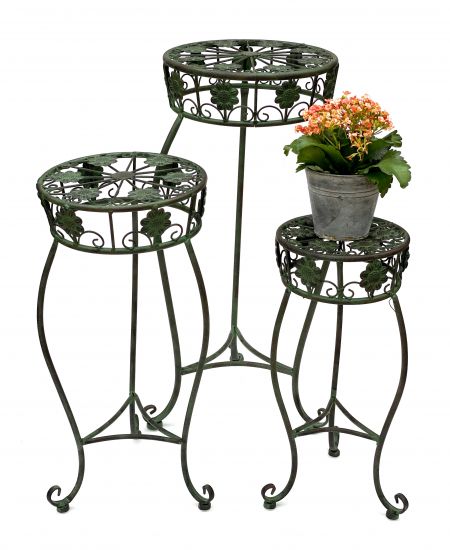 Flower Stool Metal Green Round Flower Stand 96008 Set of 3 Flower Column Antique Plant Stand Plant Stool Vintage